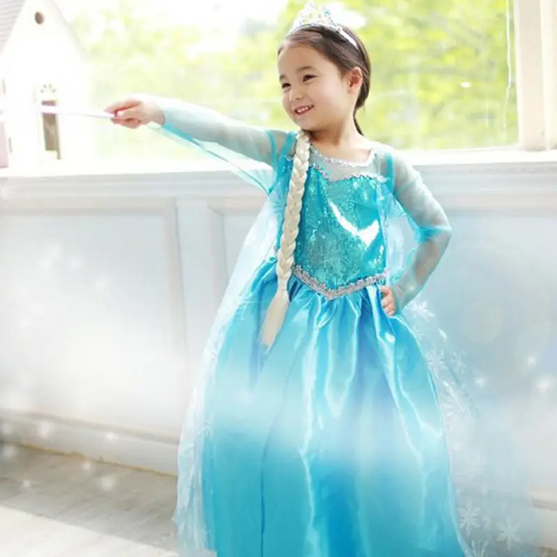 Turquoise Frozen Dress for Girls with Net Overlay - Image 4