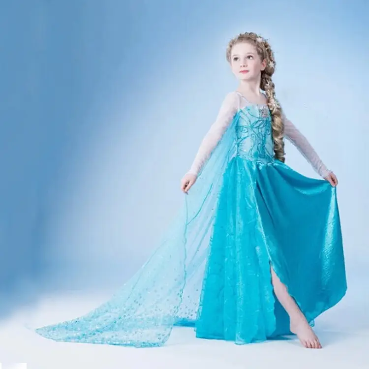 Turquoise Frozen Dress for Girls with Net Overlay - Image 5