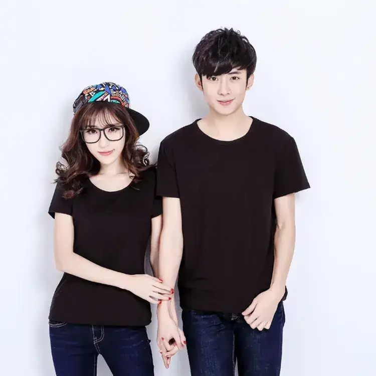 Spring Men's Black Modal T-Shirt Round Neck Blank