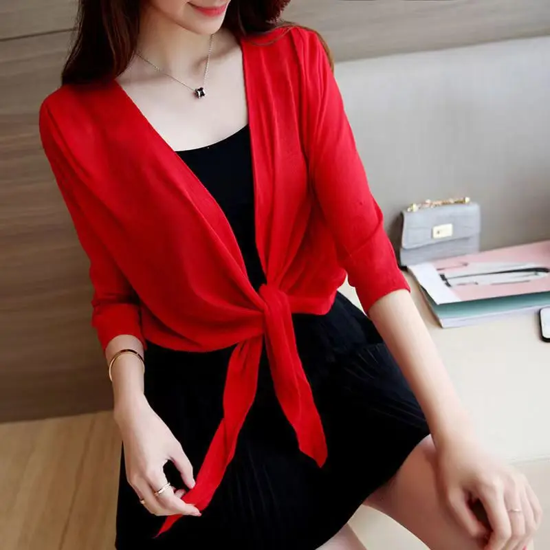 Red Knoted Blouse with Skirt Outer Wear