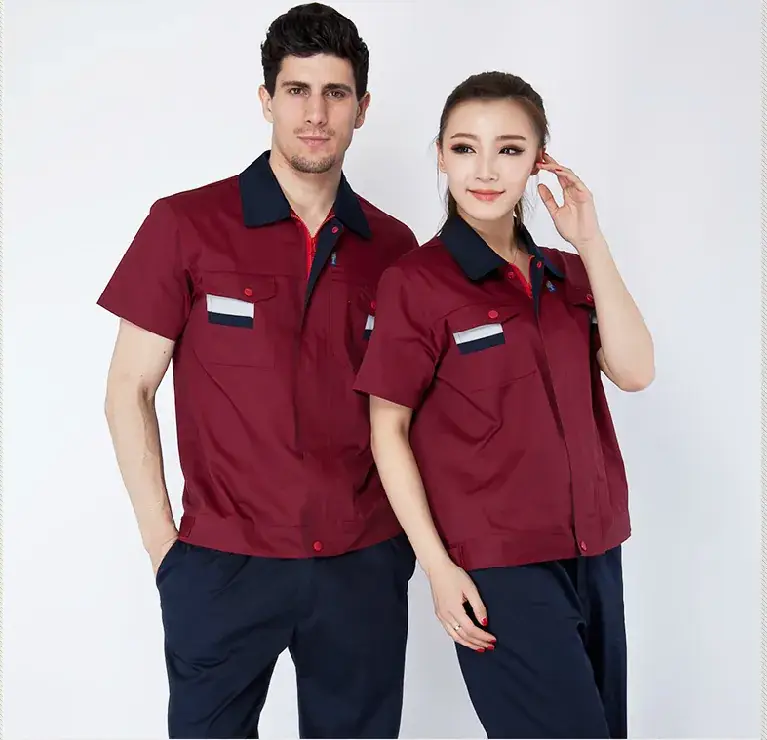 Women Light Blue Short Sleeve Work Uniform Shirt - Image 8
