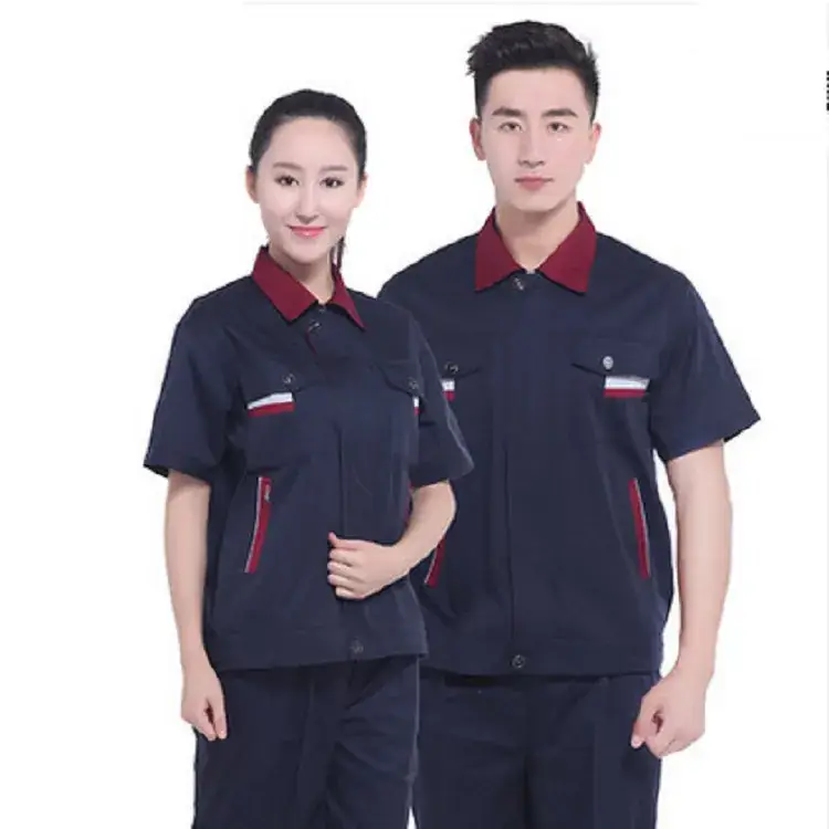 Women Light Blue Short Sleeve Work Uniform Shirt - Image 10