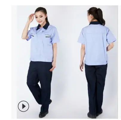 Women Light Blue Short Sleeve Work Uniform Shirt - Image 2