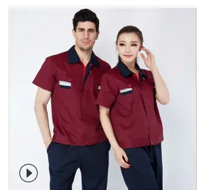 Women Light Blue Short Sleeve Work Uniform Shirt - Image 5