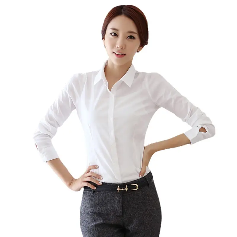Korean Style Women's Black Long Sleeve Business Shirt Large