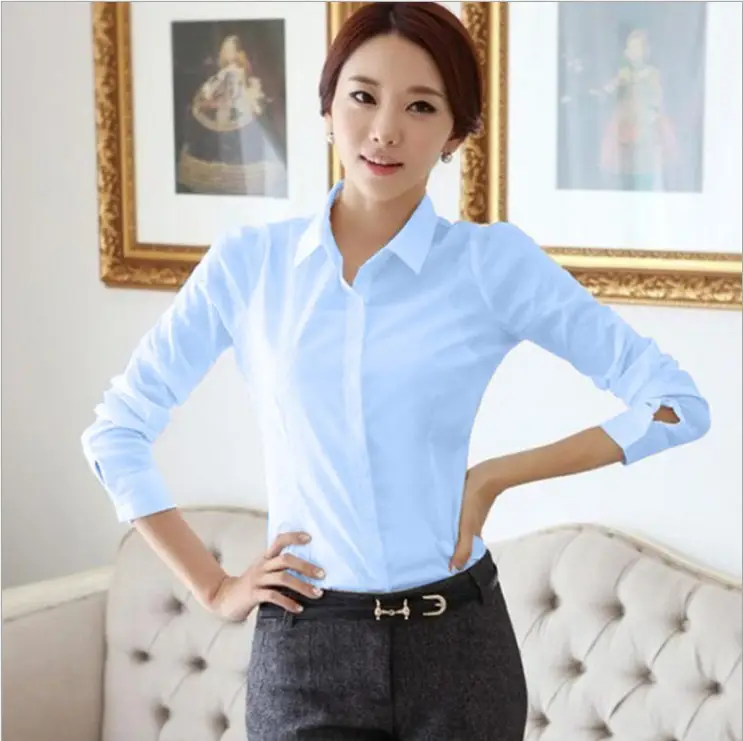 Korean Style Women's Black Long Sleeve Business Shirt Large