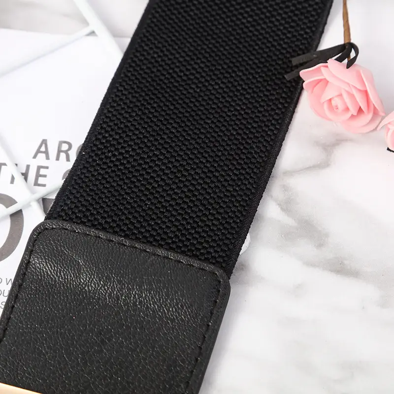 Women's Black Elastic Waist Cover Belt Jacket - Image 4