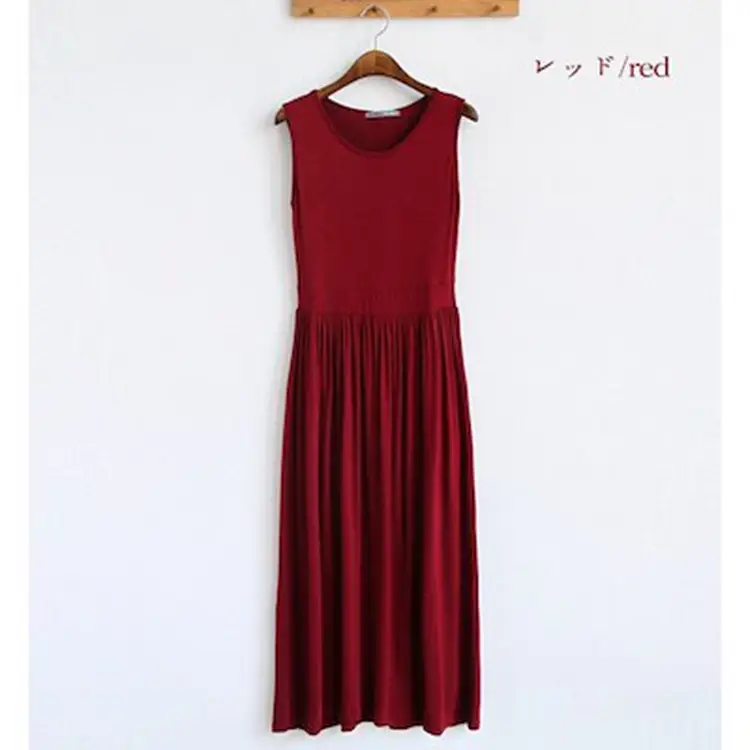 Modal Long Skirt Vest Dress with Fold Pleats - Image 8
