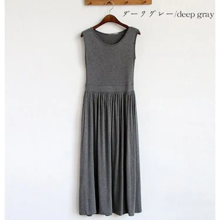 Modal Long Skirt Vest Dress with Fold Pleats - Image 9