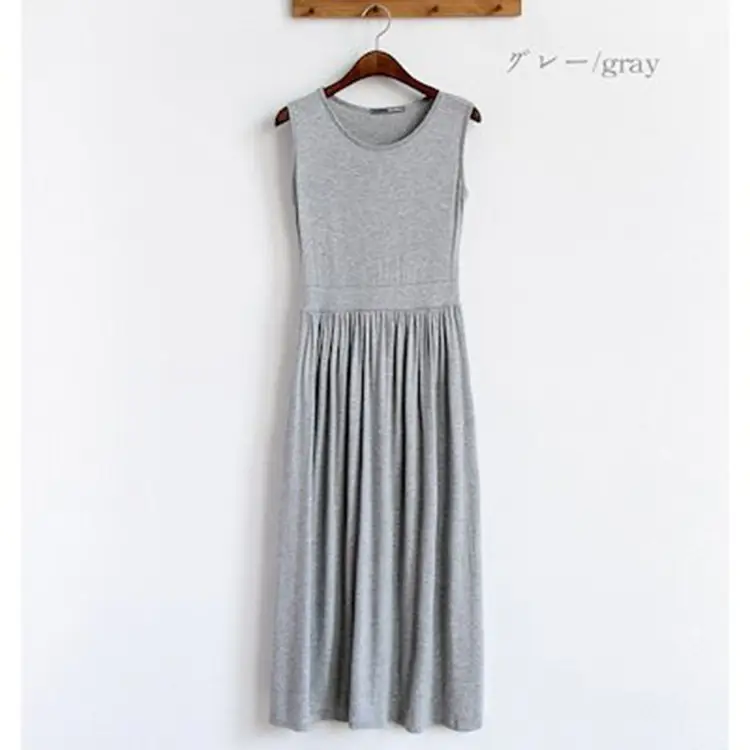 Modal Long Skirt Vest Dress with Fold Pleats - Image 3