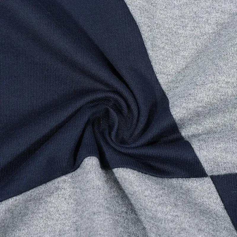 Men Cotton Polo Shirt Navy Blue Button Long Sleeve - Image 3