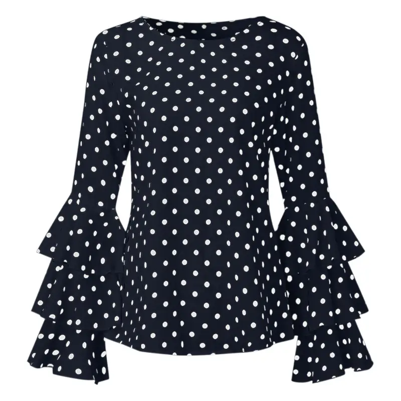 European American Polka Dot Bell Sleeve Top Large