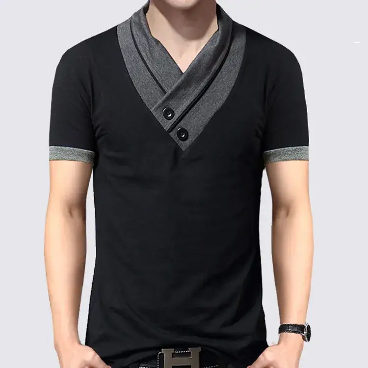 Men Grey V-Neck T-Shirt 8262 Summer