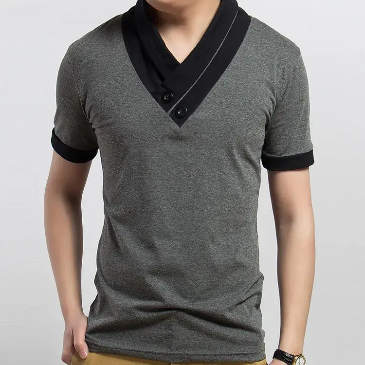 Men Grey V-Neck T-Shirt 8262 Summer - Image 4