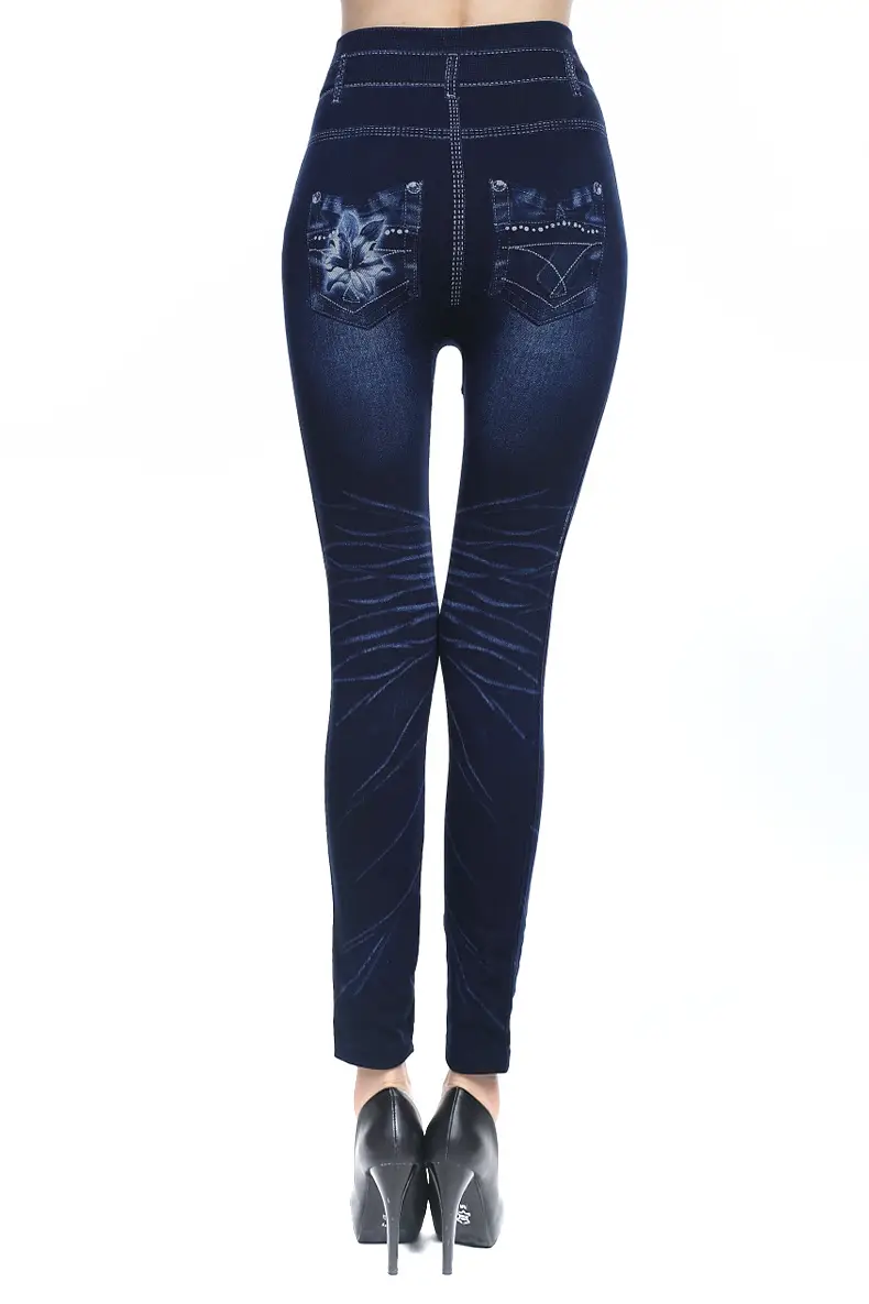 Seamless Imitation Denim Leggings with Heart & Wave Print — feature 3
