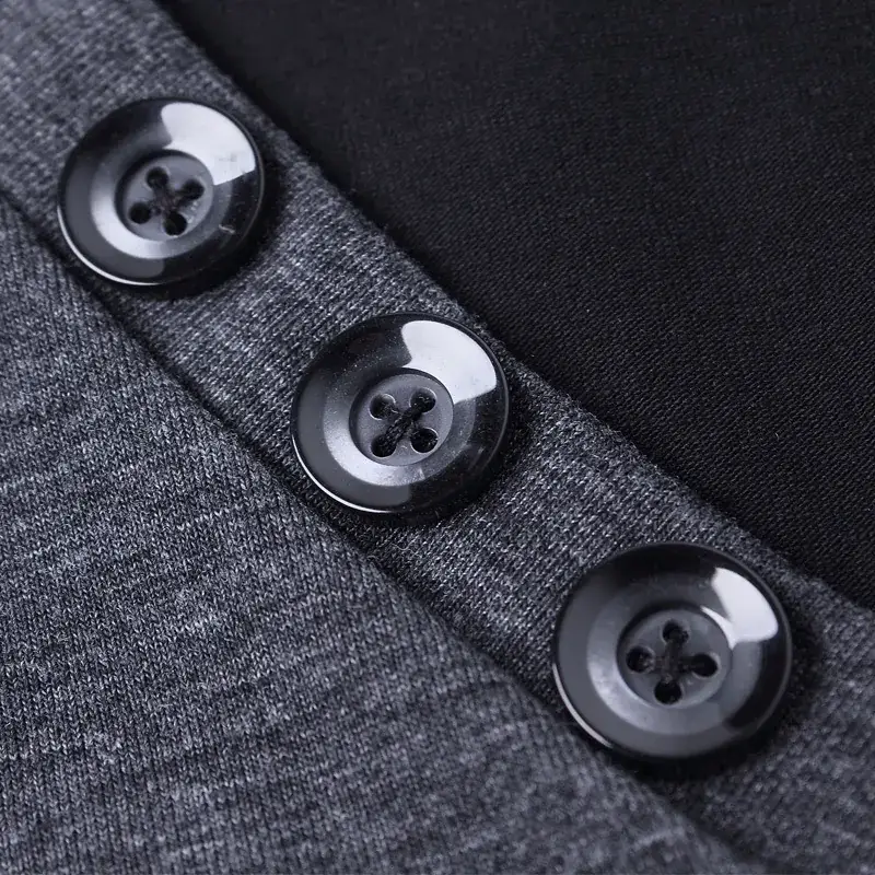 Men V-Neck Cotton T-Shirt Black Grey Large - Image 5