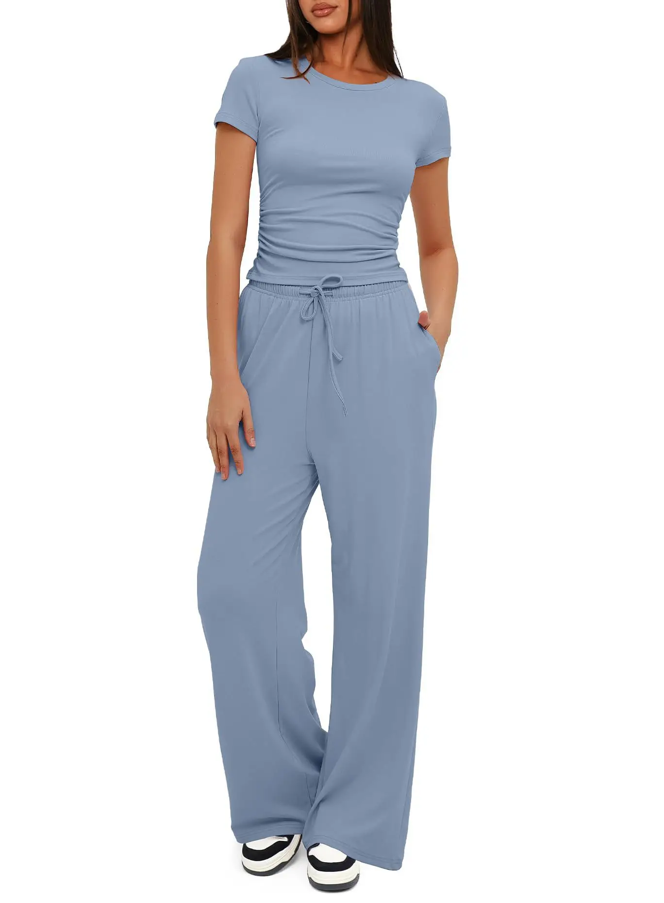 2024 Women Grey Pleated 2-Piece Casual Suit - Image 2
