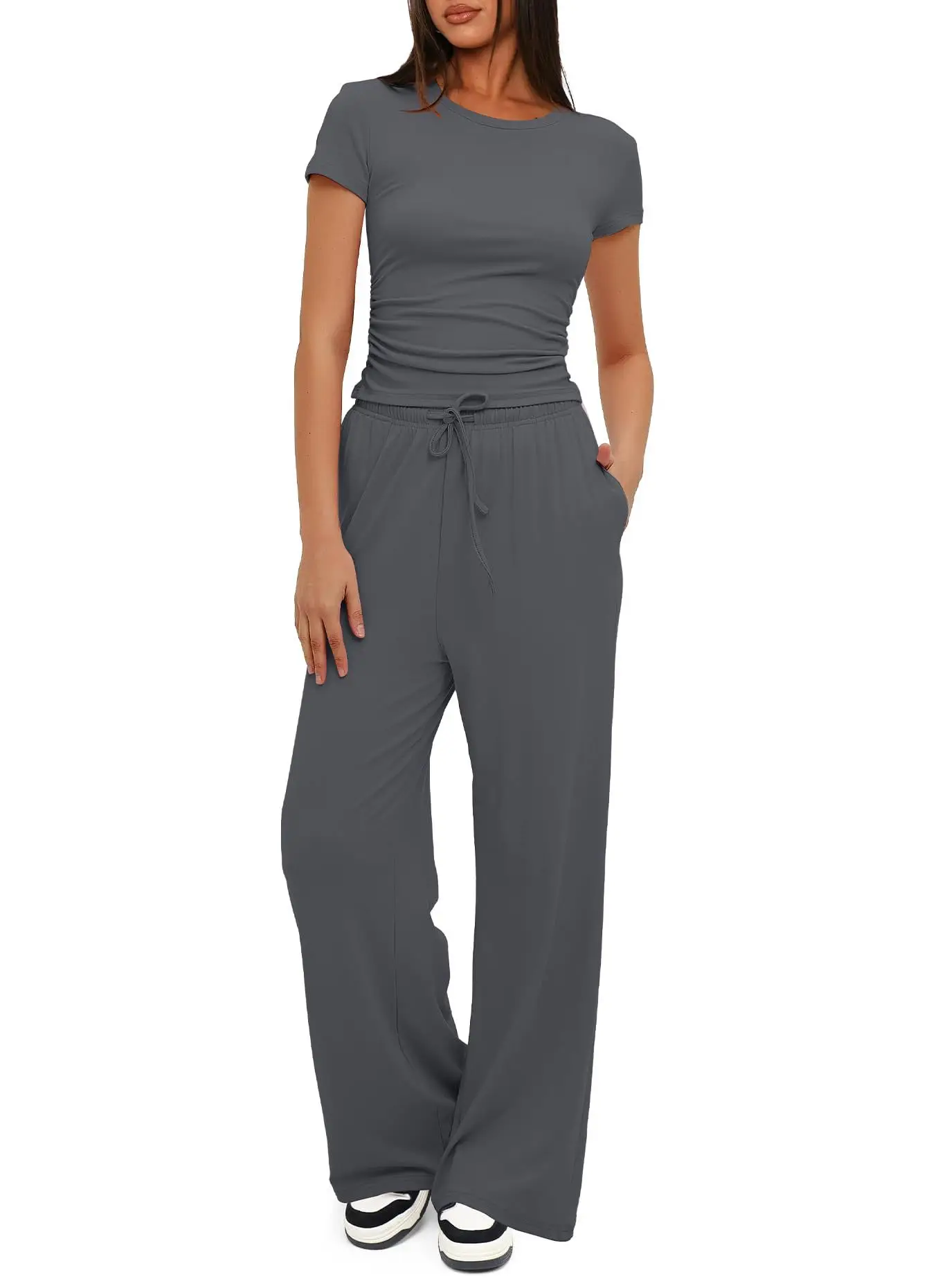 2024 Women Grey Pleated 2-Piece Casual Suit - Image 3