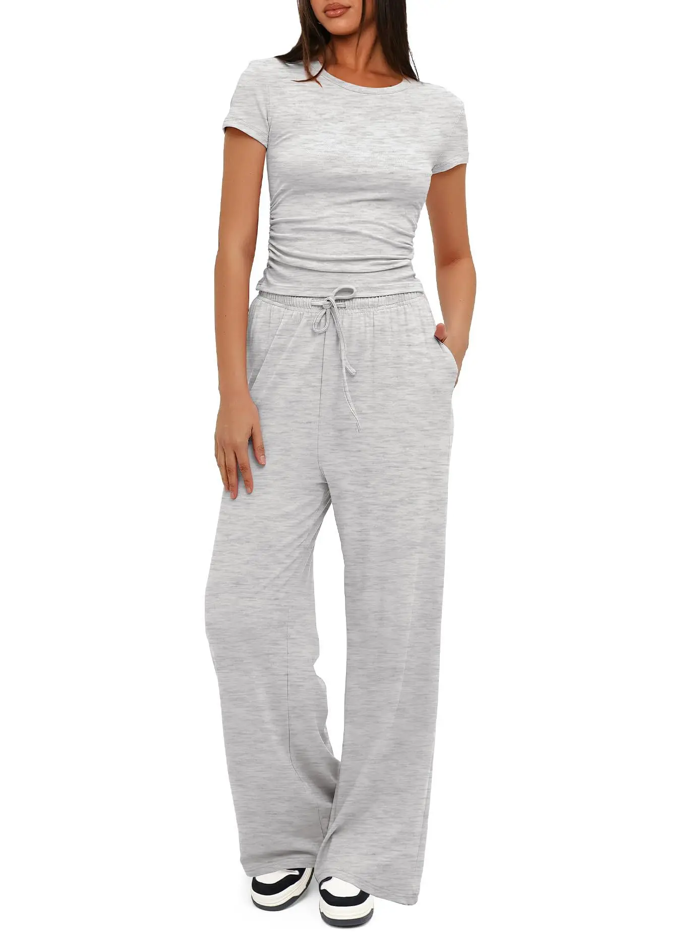 2024 Women Grey Pleated 2-Piece Casual Suit - Image 5