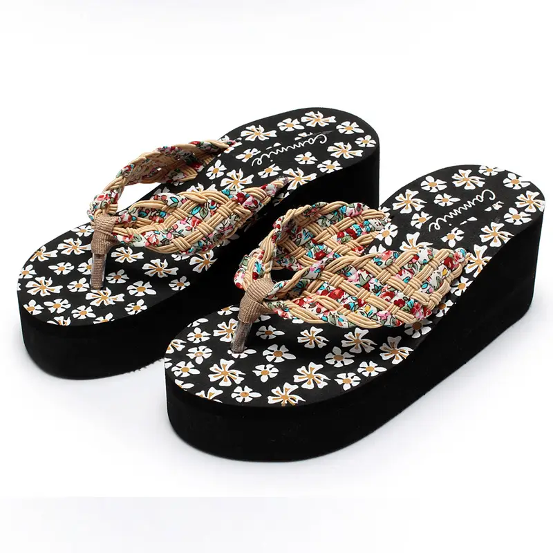 Women's Black Floral Wedge Sandals