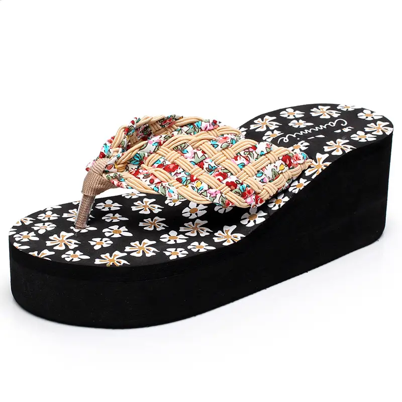 Women's Black Floral Wedge Sandals