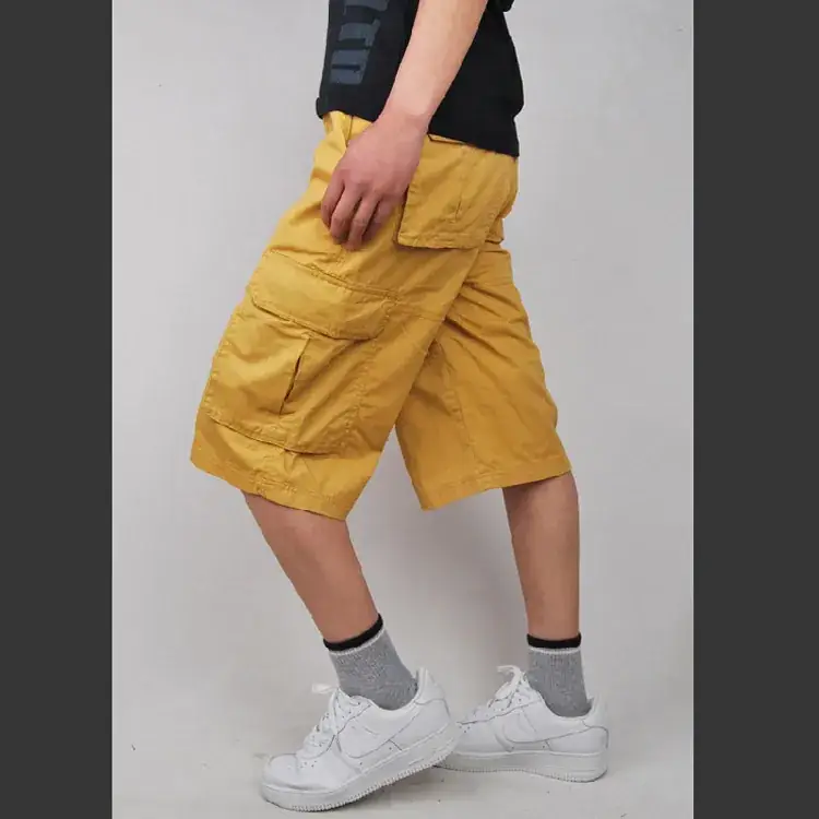 Men's Pure Cotton Multi-Pocket Cargo Shorts Yellow - Image 4