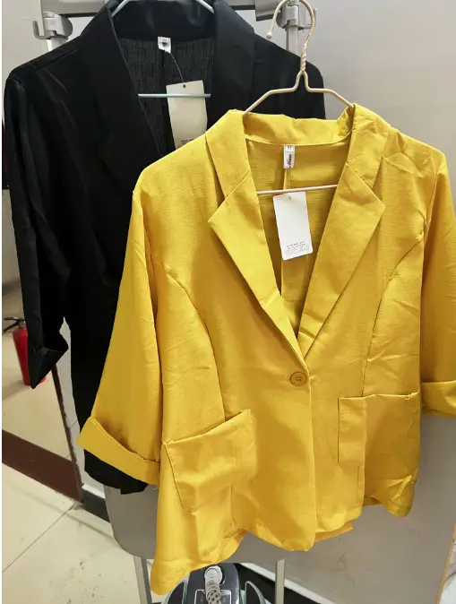 2023 Korean Style Yellow Linen Midi Suit Jacket - Image 5