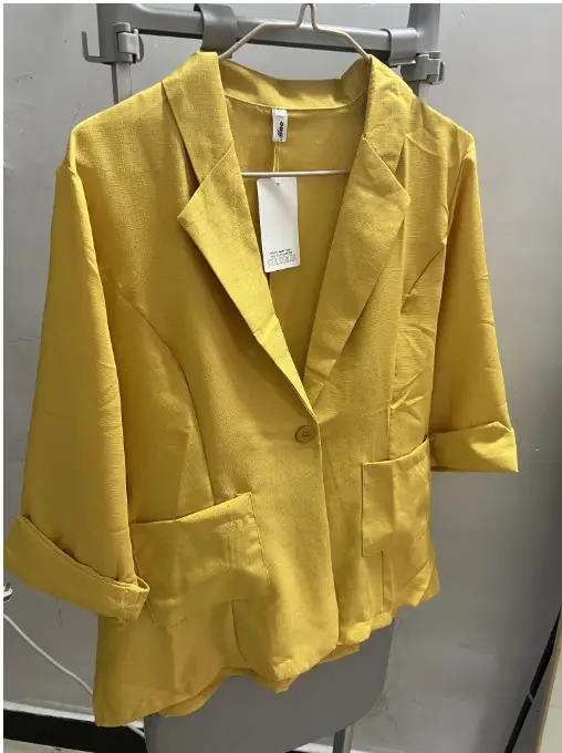 2023 Korean Style Yellow Linen Midi Suit Jacket - Image 3
