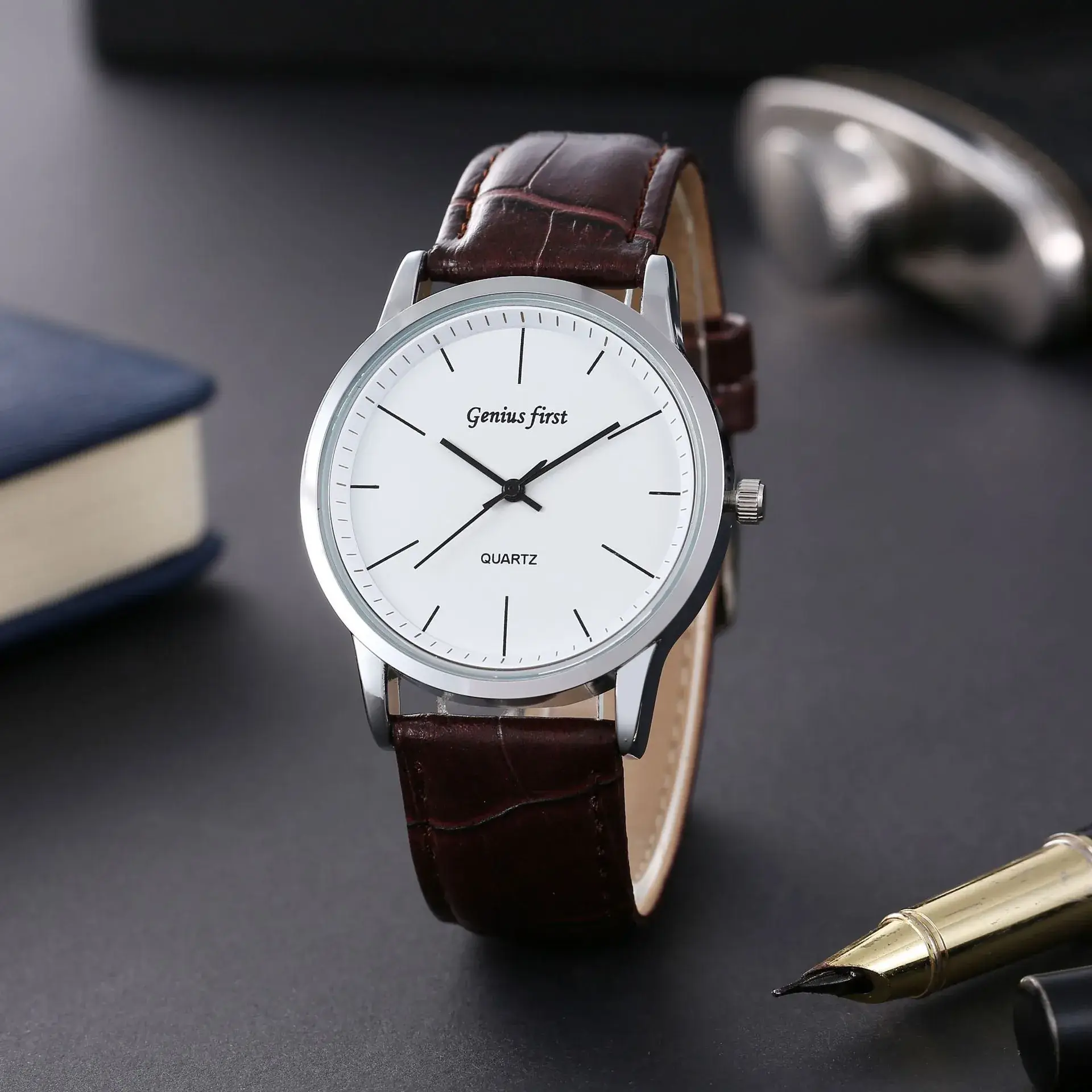 Cross-Border Alloy Couple Watches with Leather Straps - Image 5
