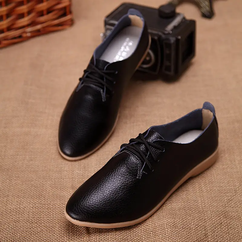 White Lace-Up Flat Shoes for Women Student Nurse Casual Wear