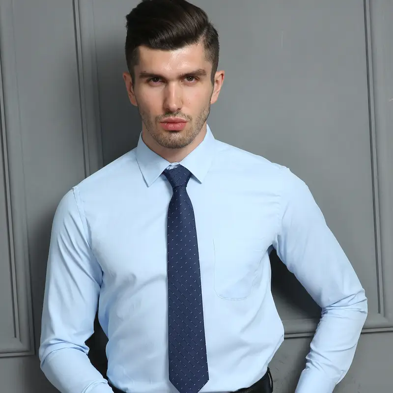 Men Blue Slim Fit Business Shirt Long Sleeve - Image 8