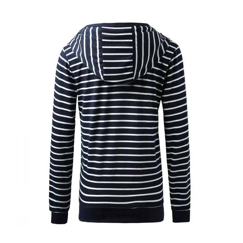Long Sleeve Zipper Hooded Sweatshirt Striped Navy White