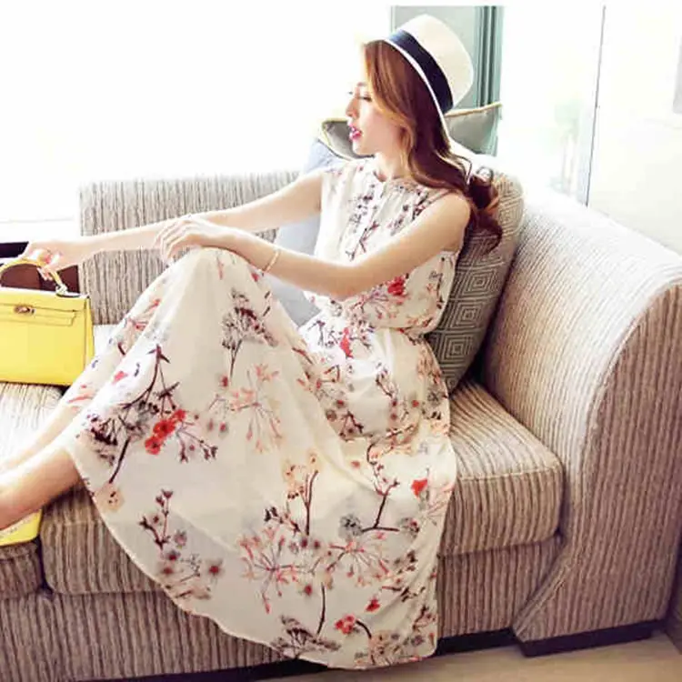 Women Chiffon Floral Dress Summer Beach Wear - Image 2
