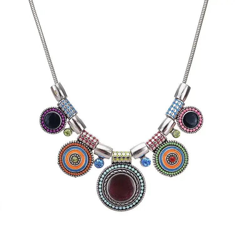 Retro Ethnic Oil Drop Diamond Necklace for Women