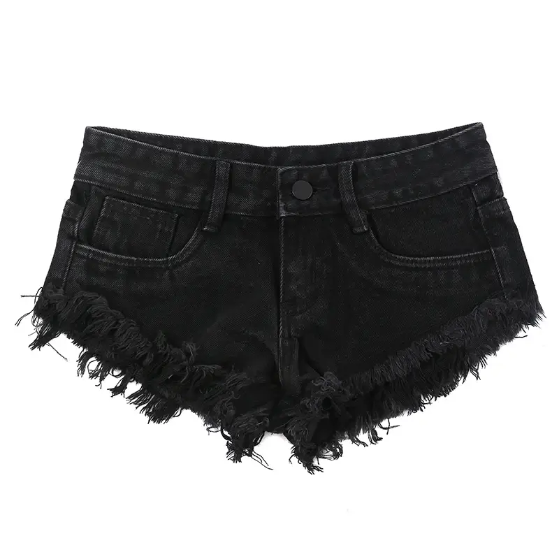 Han Meier 2025 Low Waist Whiskered Denim Shorts Black - Image 9