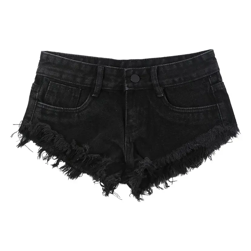 Han Meier 2025 Low Waist Whiskered Denim Shorts Black