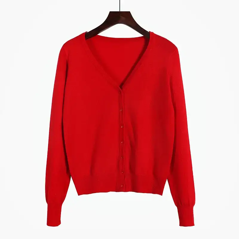 Pink V-Neck Knit Cardigan Women Long Sleeve - Image 10