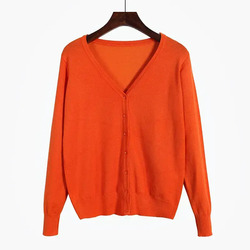 Pink V-Neck Knit Cardigan Women Long Sleeve - Image 14