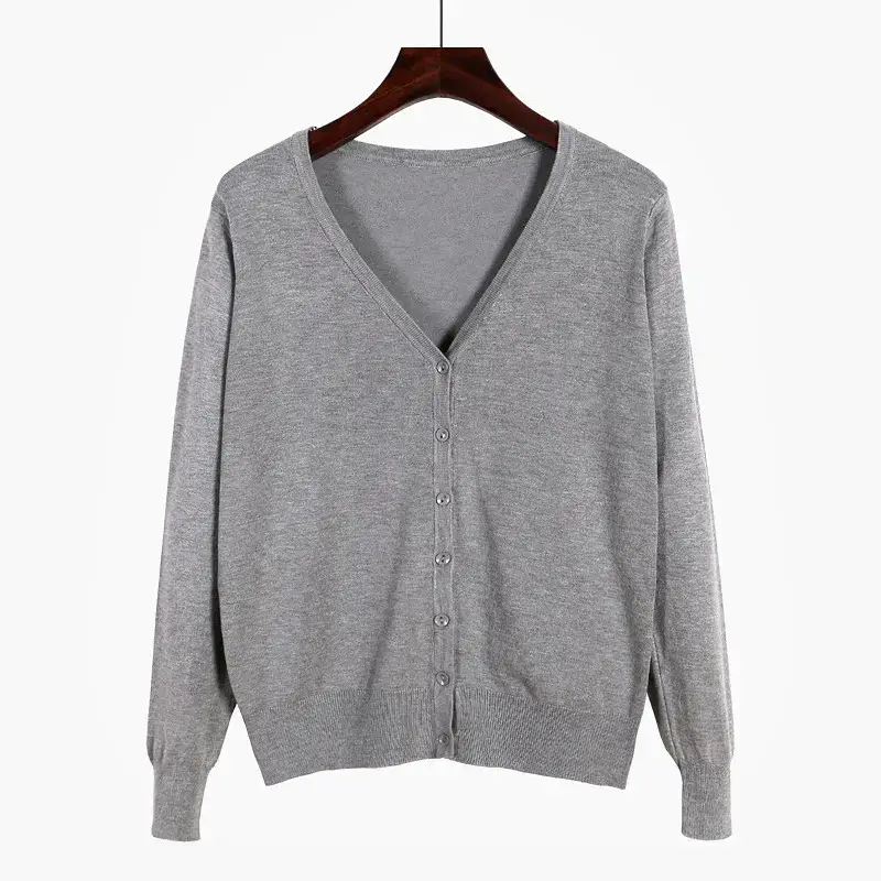 Pink V-Neck Knit Cardigan Women Long Sleeve - Image 3