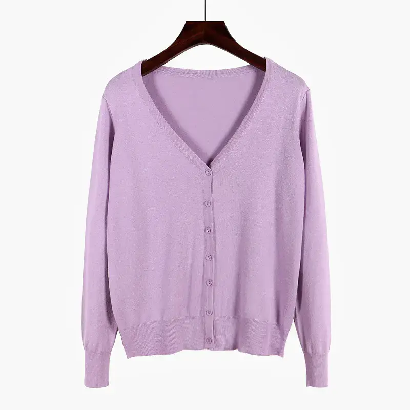 Pink V-Neck Knit Cardigan Women Long Sleeve - Image 9