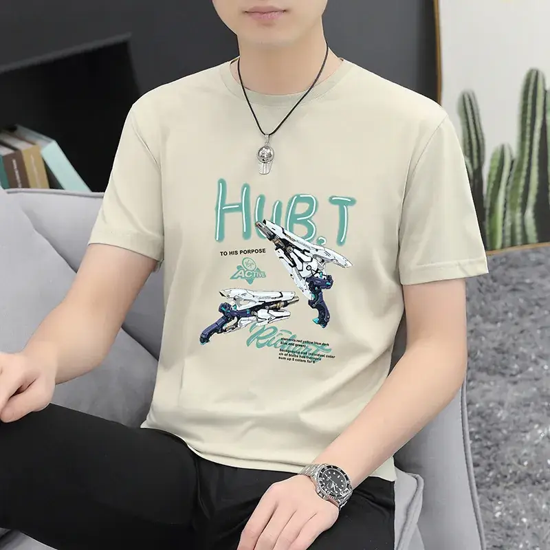 Men Grey Printed T-Shirt Short Sleeve Slim Fit 2024 - Image 8