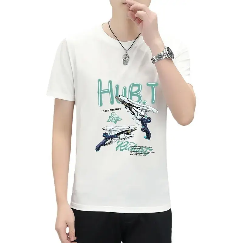Men Grey Printed T-Shirt Short Sleeve Slim Fit 2024 - Image 9