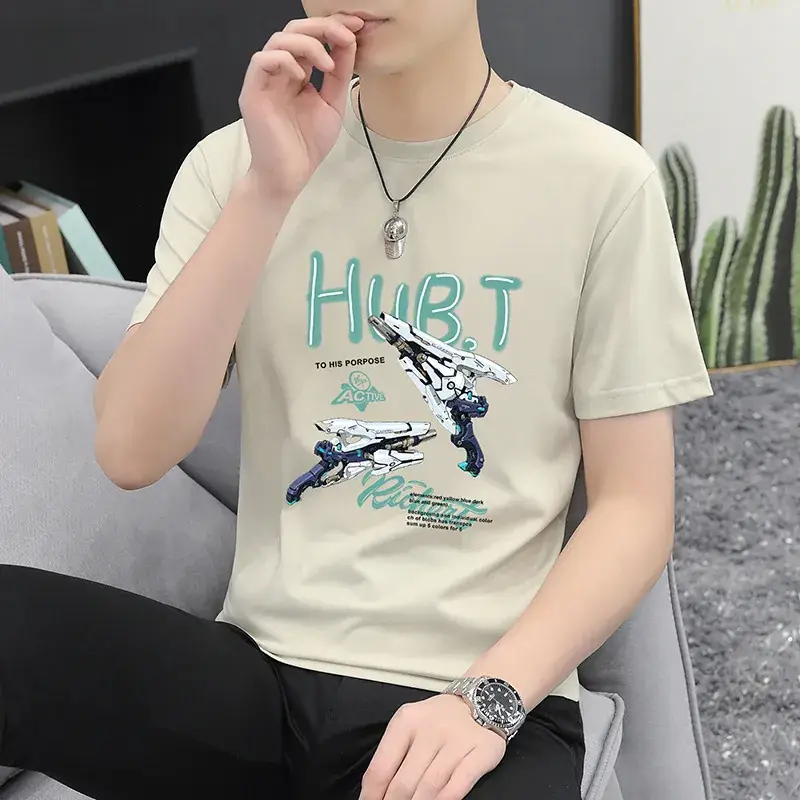 Men Grey Printed T-Shirt Short Sleeve Slim Fit 2024 - Image 6