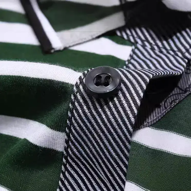 Men Striped Short Sleeve Polo T-Shirt Black White - Image 6