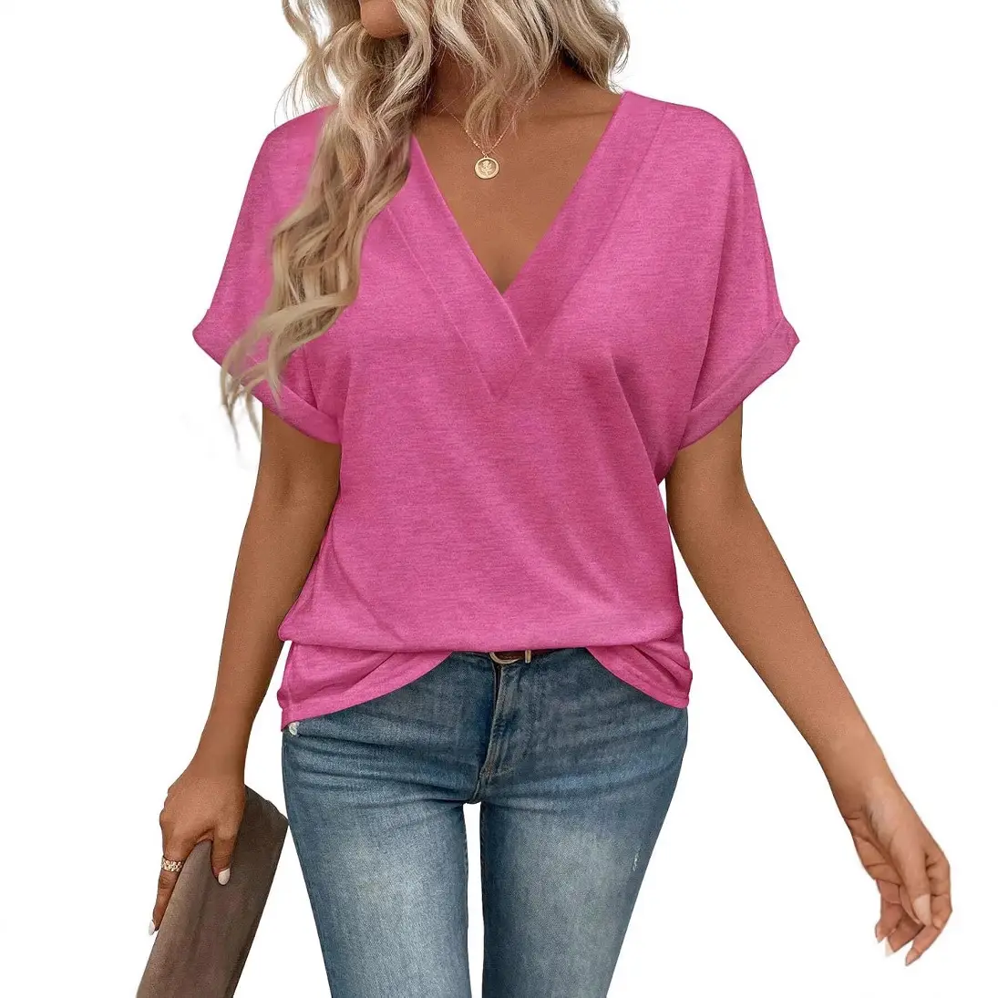 2025 Women V-Neck Solid Color T-Shirt Plus Size - Image 14