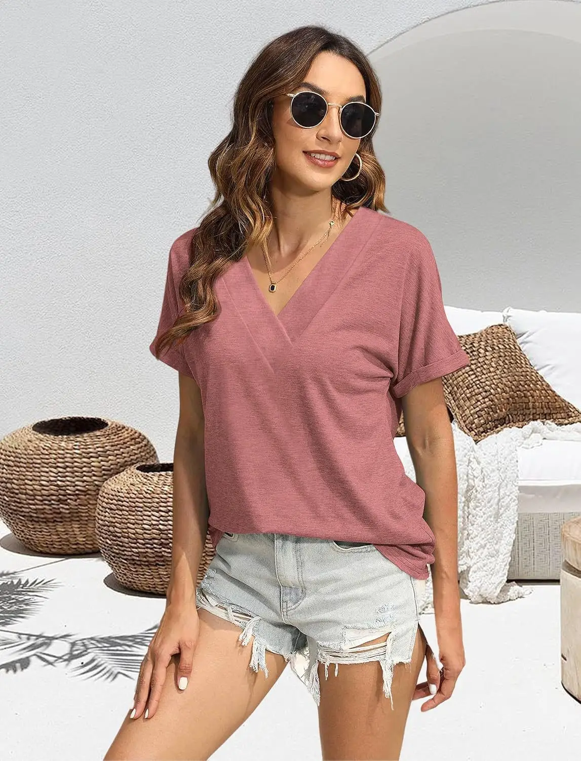 2025 Women V-Neck Solid Color T-Shirt Plus Size - Image 6