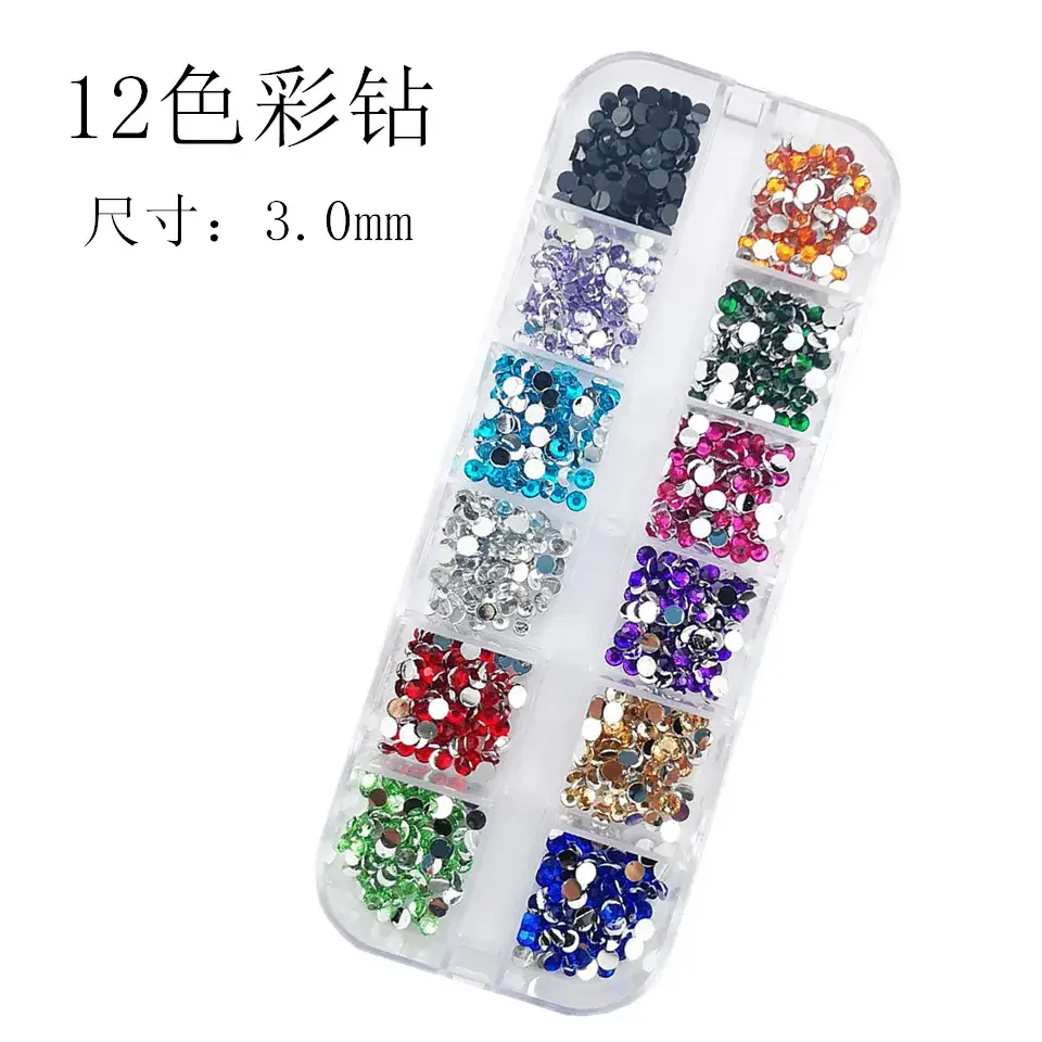 12 Color Mixed Diamond Nail Drill Set 2.0 Round Silver