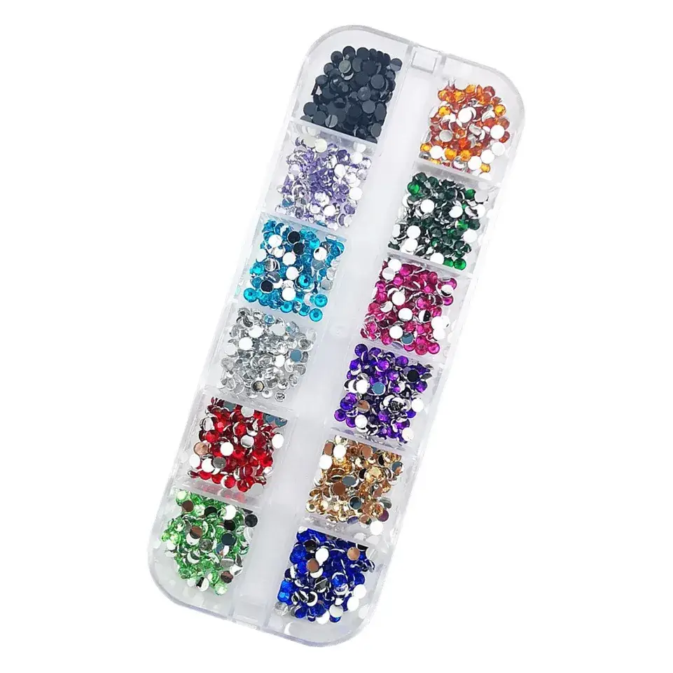 12 Color Mixed Diamond Nail Drill Set 2.0 Round Silver