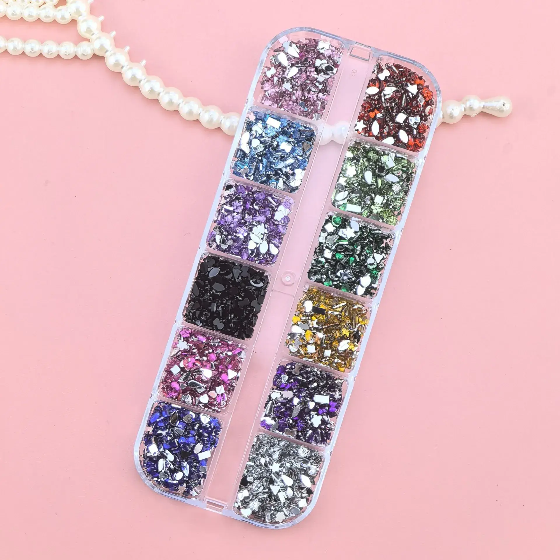 12 Color Mixed Diamond Nail Drill Set 2.0 Round Silver