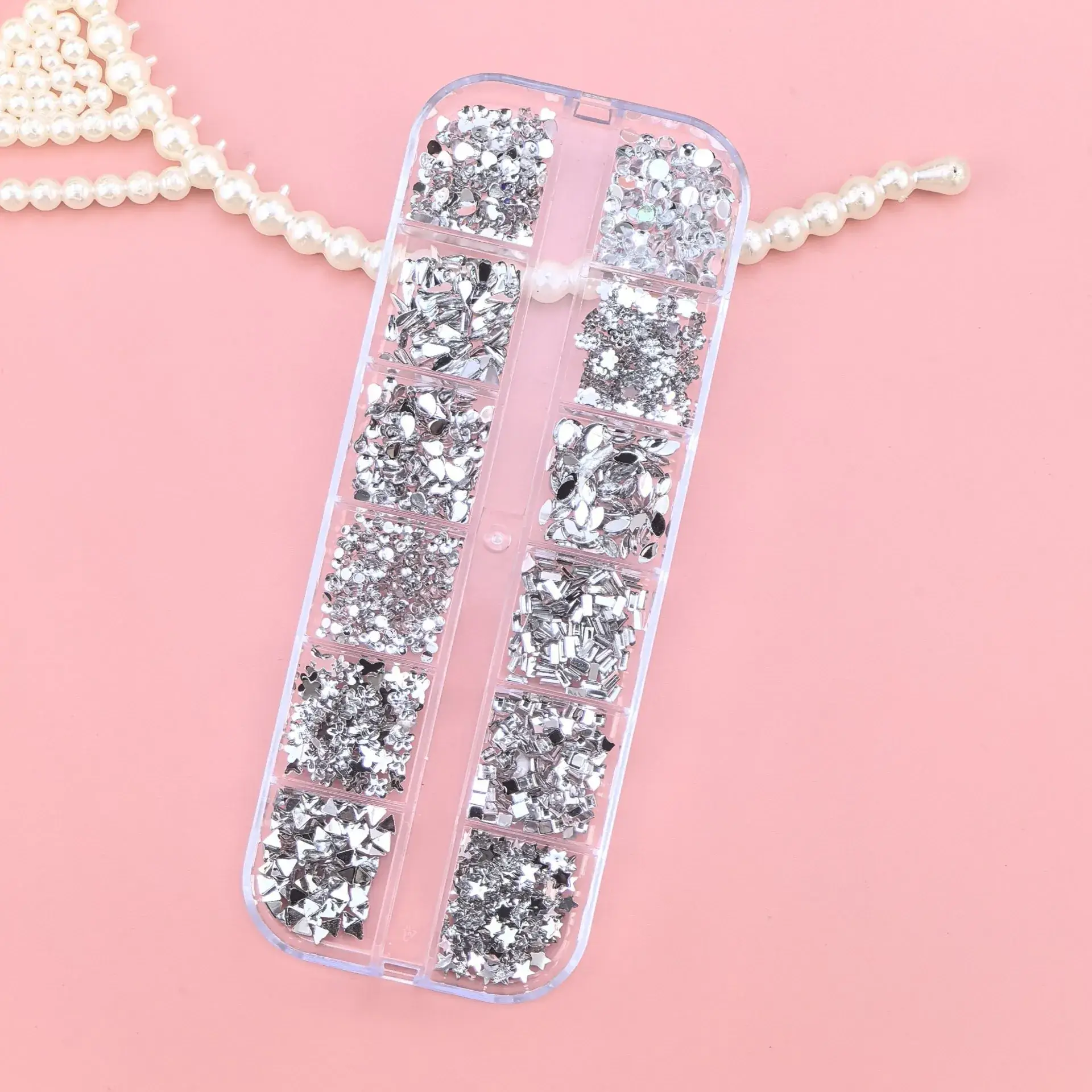 12 Color Mixed Diamond Nail Drill Set 2.0 Round Silver
